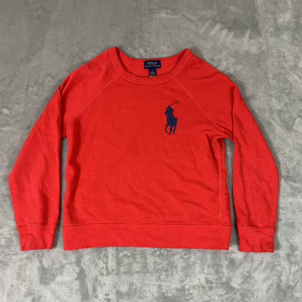 Polo Ralph Lauren Sweatshirt Kids Size 7 Red Big Pony Logo Terry Pullover